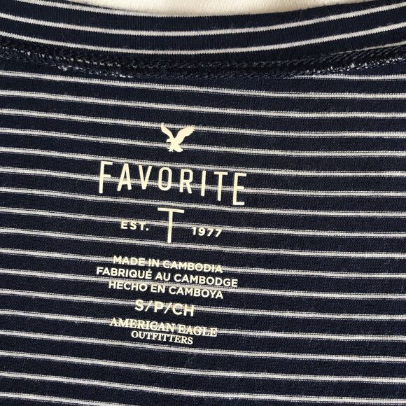 American Eagle Favorite T Tee Blue White Striped Shirt Top Size Small V Neck AEO - Picture 2 of 6